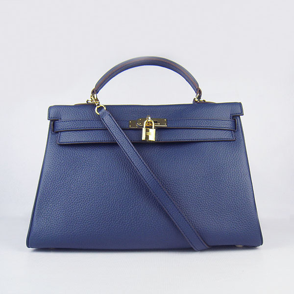 High Quality Hermes Kelly 35cm Togo Leather Bag Dark Blue 6308